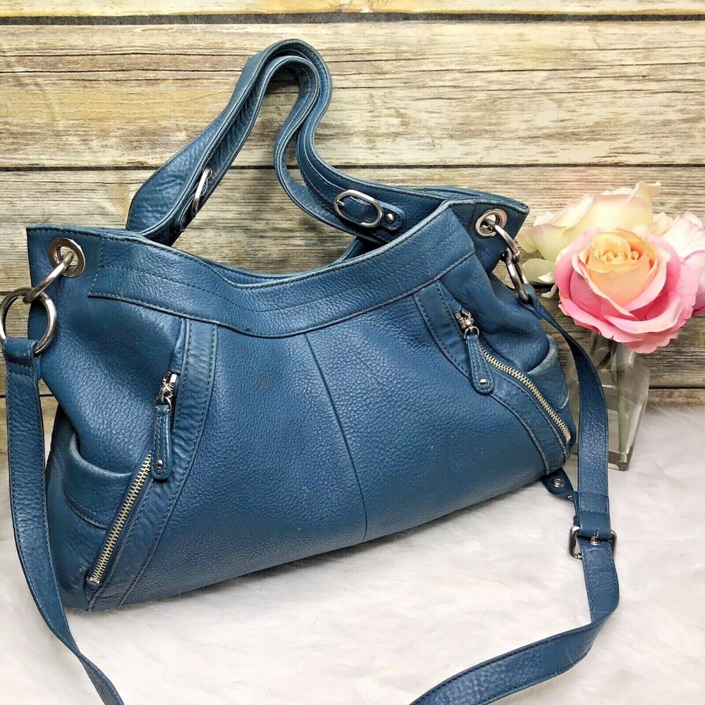 Presa Teal Blue Leather Handbag Crossbody Satchel
